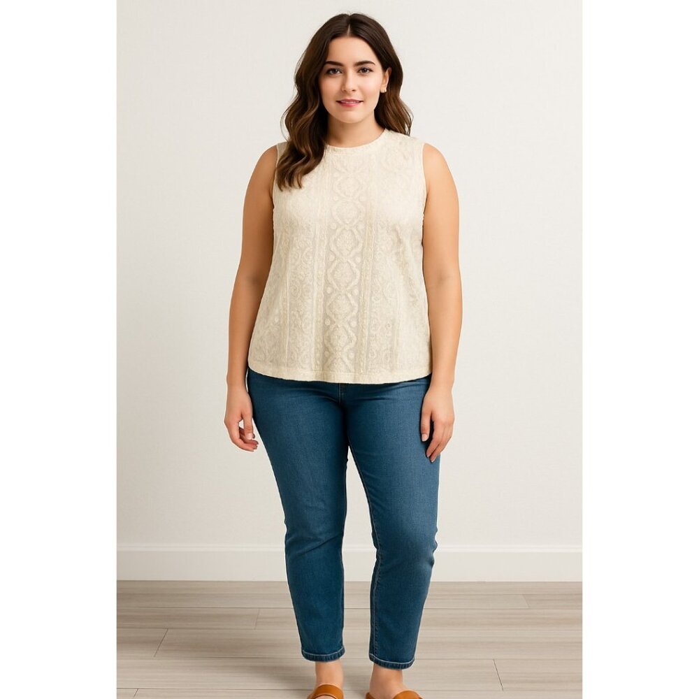 Simply Irresistible Cream Lace Sleeveless Top Women’s XL Keyhole Back - Picture 3 of 7